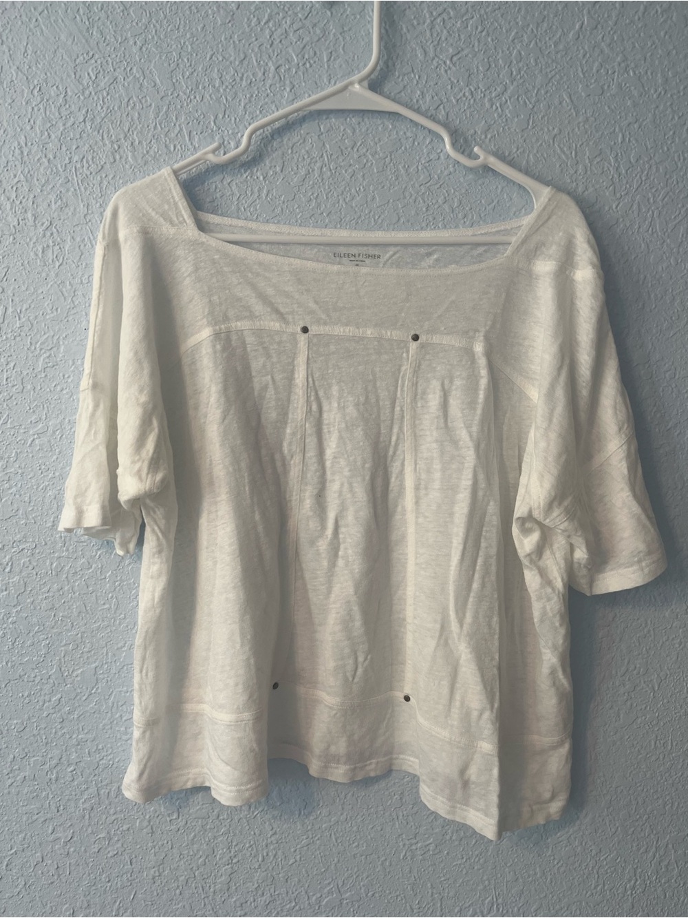 Eileen Fisher White Square-Neck Linen Tunic